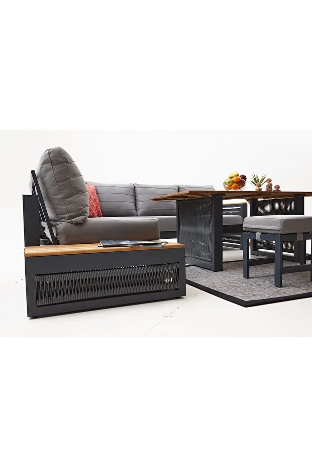 Alex Alüminyum Bahçe Balkon Köşe Takımı - Antrasit (MASA TABLASI DÜZ KESİM OLARAK GELMEKTEDİR)